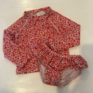 Olivier London Liberty Print Rashguard and Ruffle Bottom Swimsuit Set, 6-12month